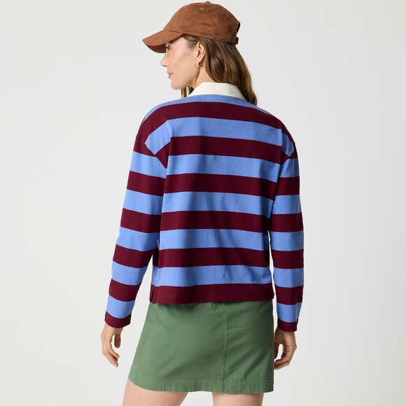 NWT J Crew Factory Striped Rugby Shirt Vintage Peri Burgundy - Picture 2 of 3
